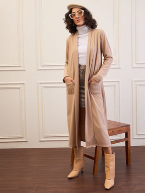 Beige Rib Longline Shrug-SASSAFRAS