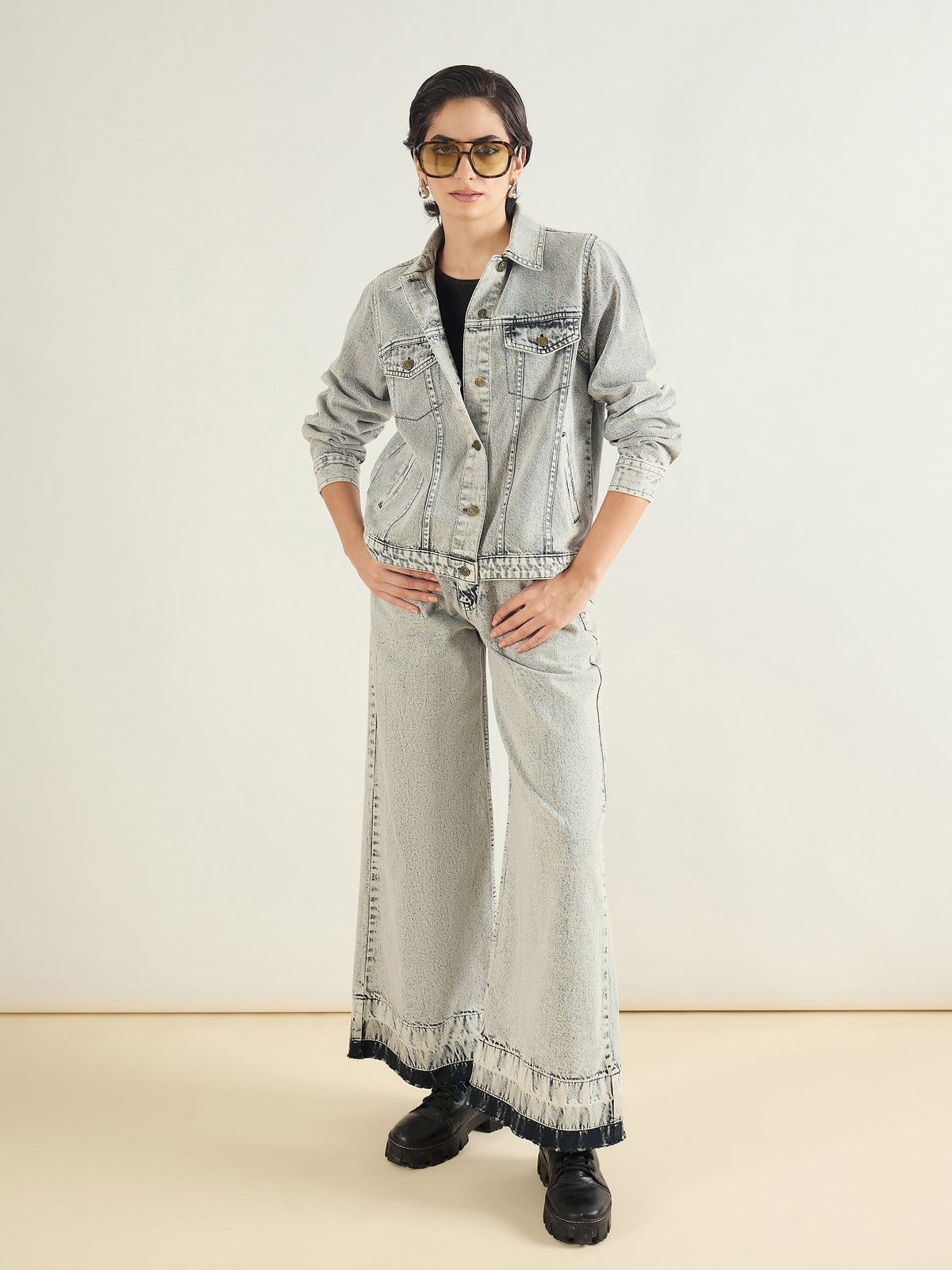 Washed Grey Basic Denim Regular Jacket-SASSAFRAS BASICS