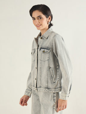 Washed Grey Basic Denim Regular Jacket-SASSAFRAS BASICS