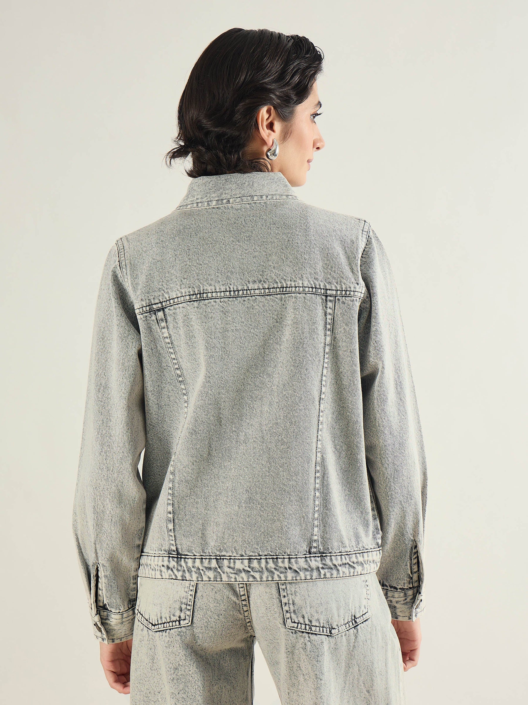Washed Grey Basic Denim Regular Jacket-SASSAFRAS BASICS