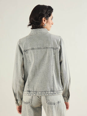 Washed Grey Basic Denim Regular Jacket-SASSAFRAS BASICS