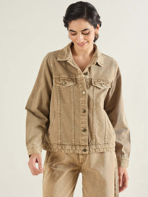 Beige Basic Denim Regular Jacket-SASSAFRAS BASICS