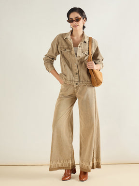 Beige Basic Denim Regular Jacket-SASSAFRAS BASICS