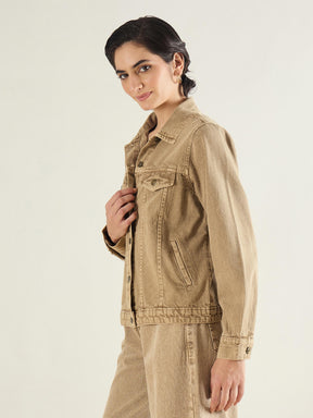 Beige Basic Denim Regular Jacket-SASSAFRAS BASICS