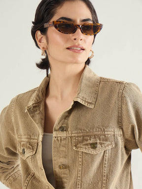 Beige Basic Denim Regular Jacket-SASSAFRAS BASICS