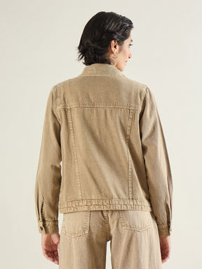 Beige Basic Denim Regular Jacket-SASSAFRAS BASICS