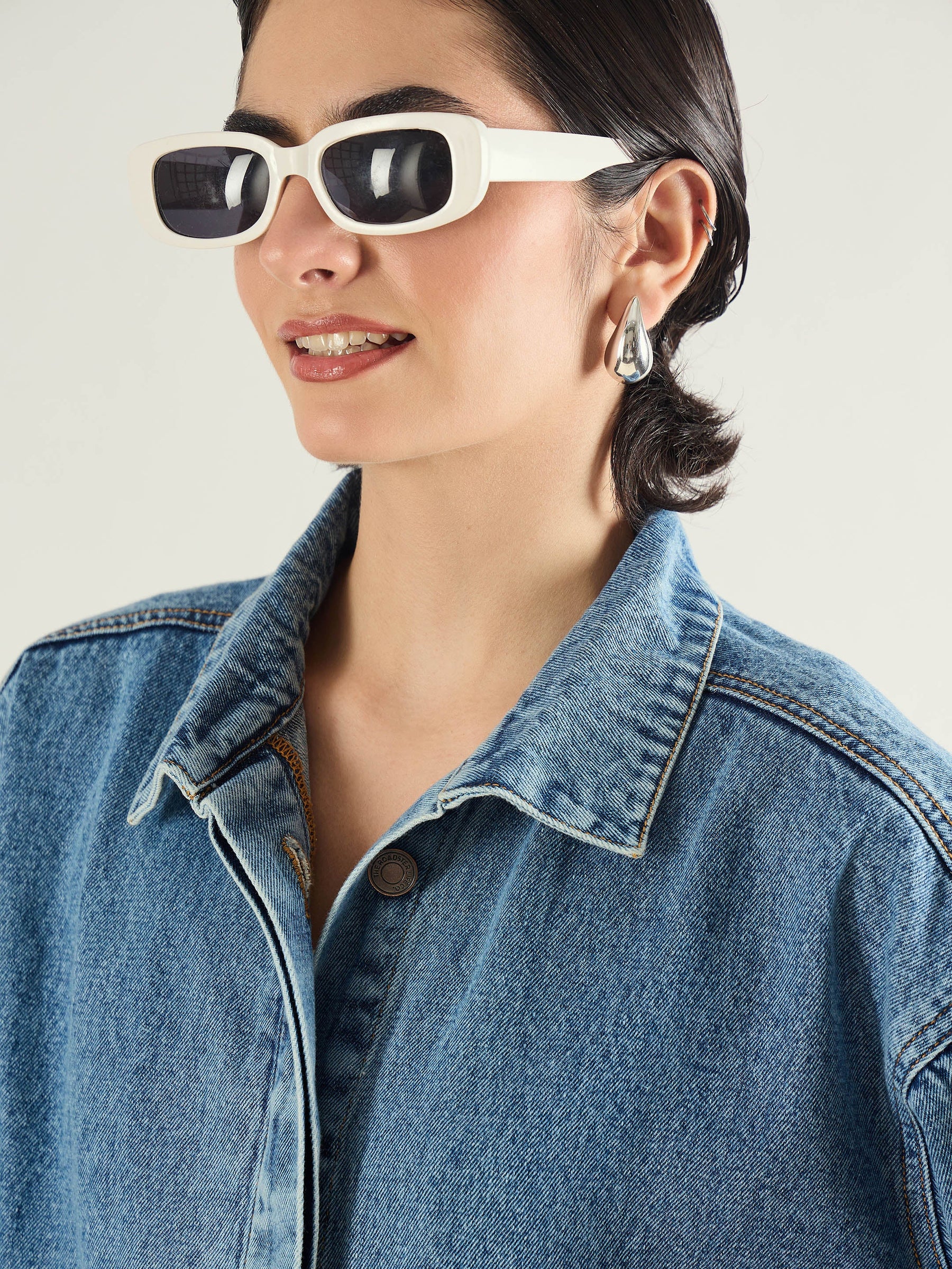 Blue Blast Denim Oversized Button Down Jacket-SASSAFRAS