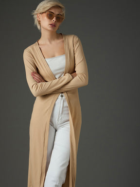 Beige Ribed Front Open Shrug-SASSAFRAS