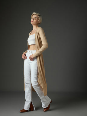 Beige Ribed Front Open Shrug-SASSAFRAS