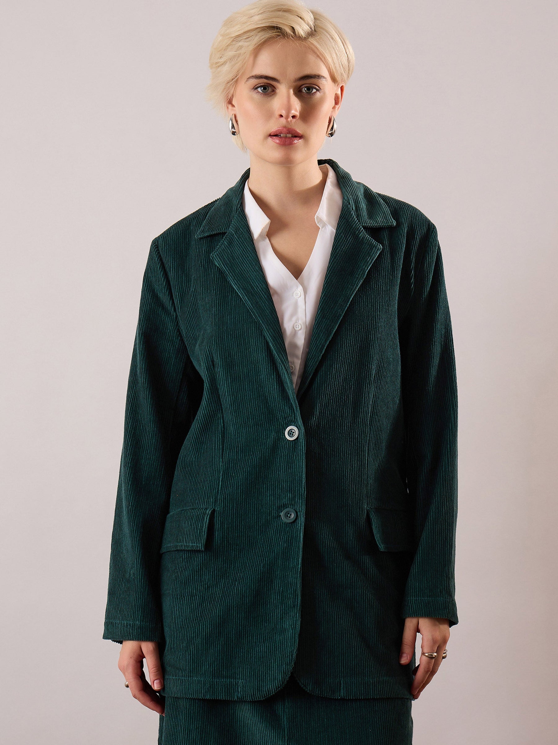 Emerald Green Oversized Notch Collar Blazer-SASSAFRAS