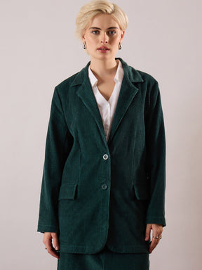 Emerald Green Oversized Notch Collar Blazer-SASSAFRAS