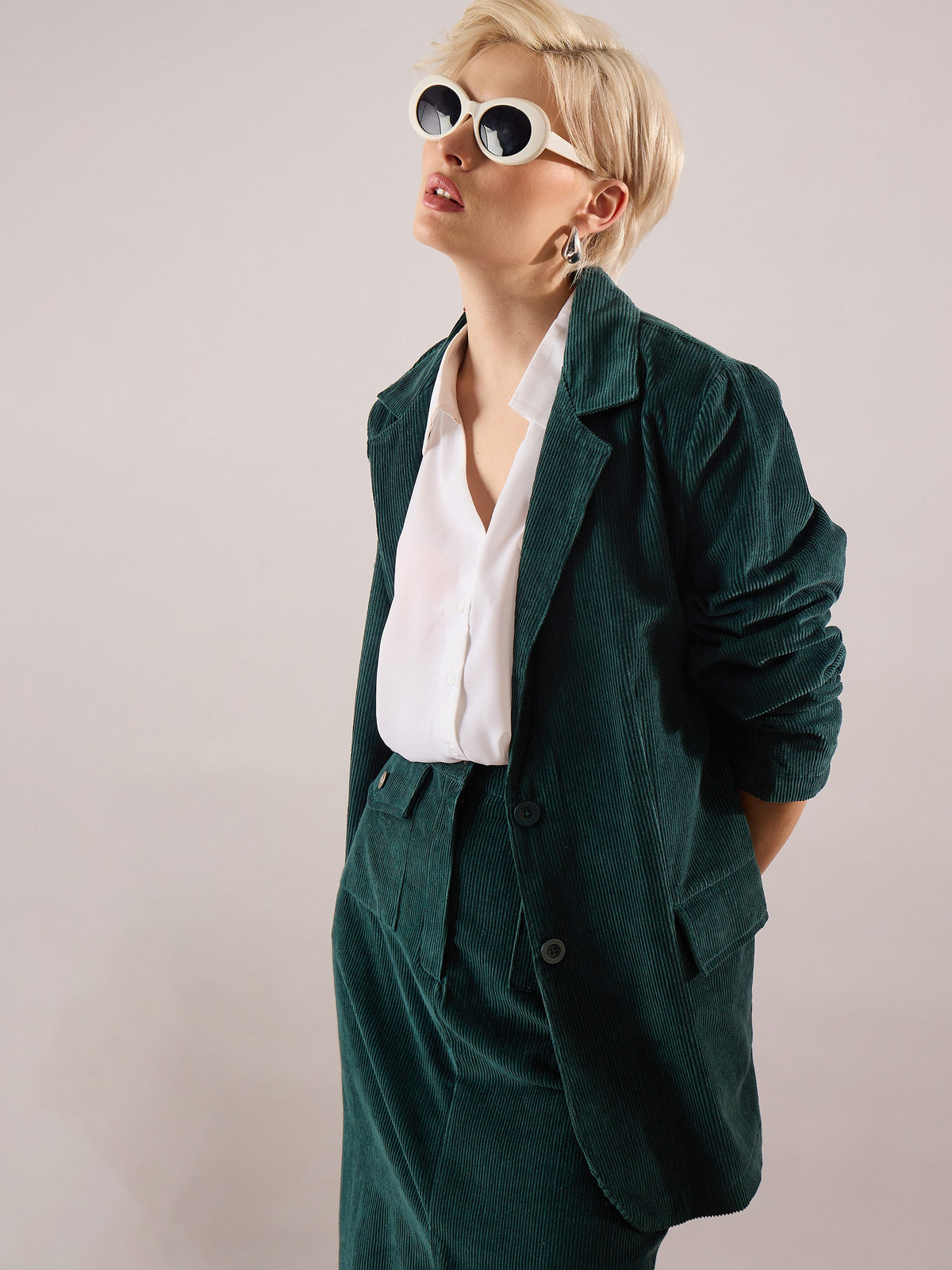 Emerald Green Oversized Notch Collar Blazer-SASSAFRAS