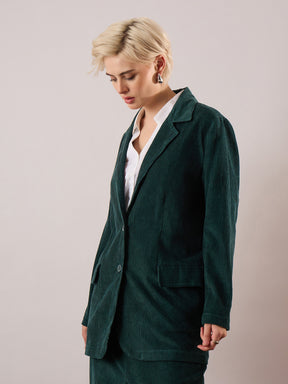 Emerald Green Oversized Notch Collar Blazer-SASSAFRAS