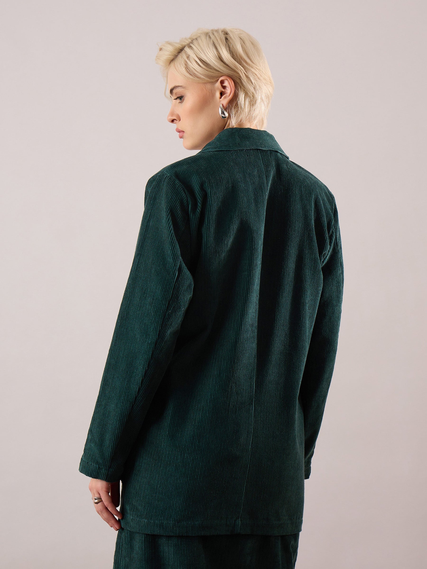 Emerald Green Oversized Notch Collar Blazer-SASSAFRAS