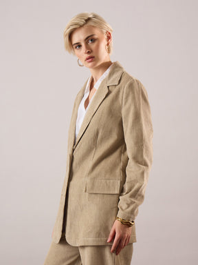 Beige Oversized Notch Collar Blazer-SASSAFRAS