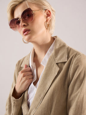 Beige Oversized Notch Collar Blazer-SASSAFRAS