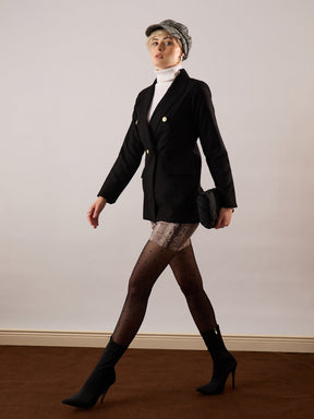 Black Tweed Double-Breasted Blazer-SASSAFRAS
