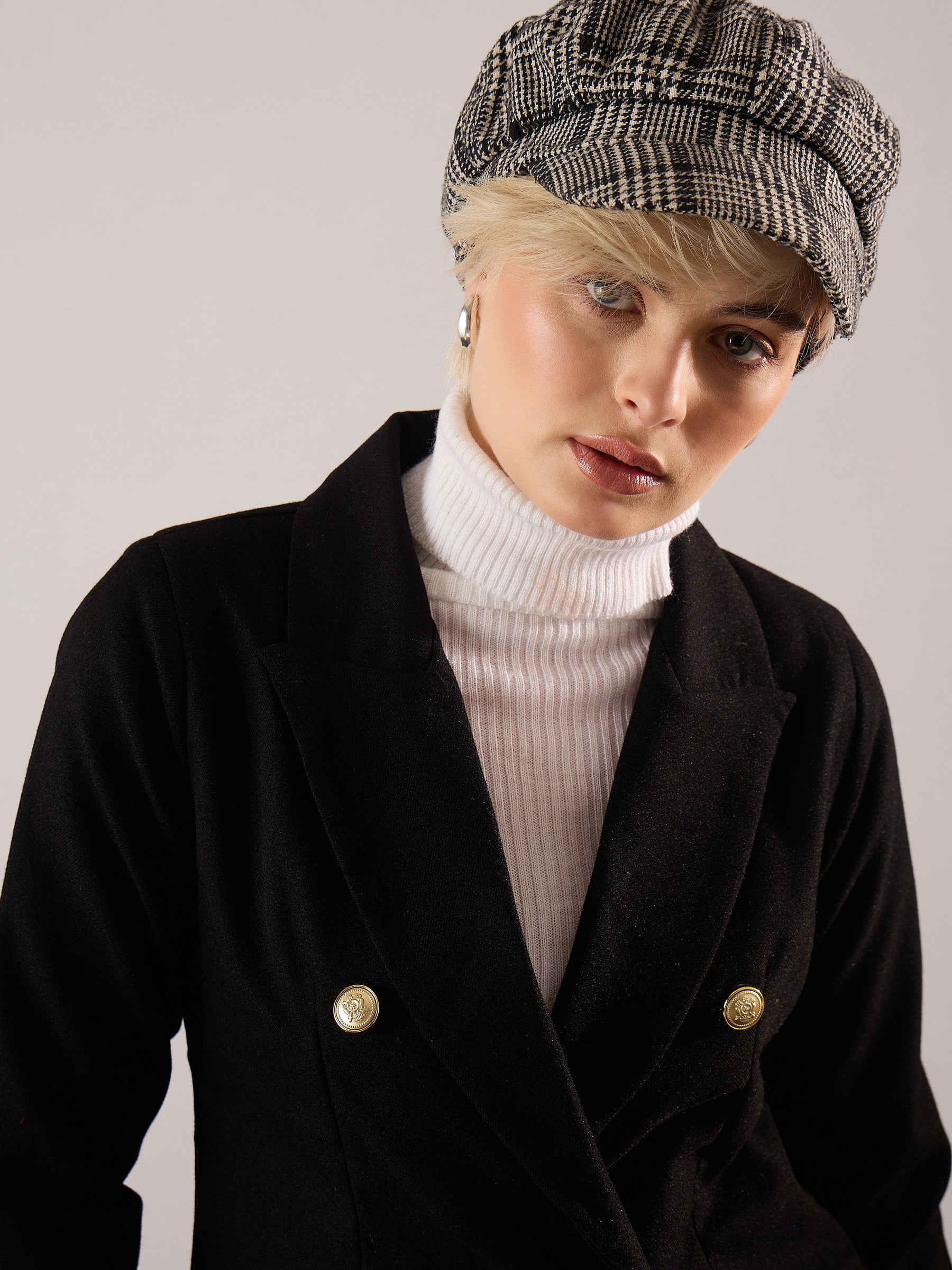 Black Tweed Double-Breasted Blazer-SASSAFRAS