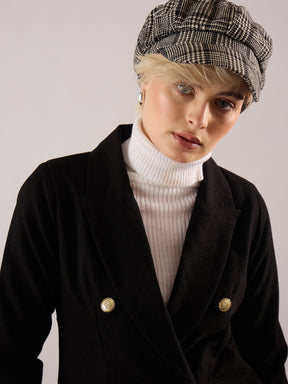 Black Tweed Double-Breasted Blazer-SASSAFRAS