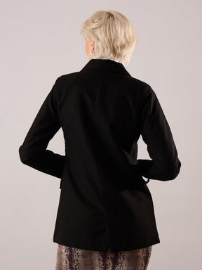 Black Tweed Double-Breasted Blazer-SASSAFRAS