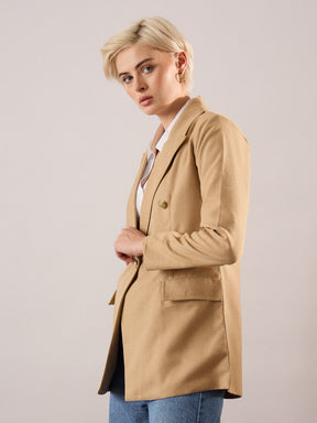 Beige Tweed Double-Breasted Blazer-SASSAFRAS