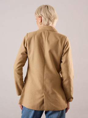 Beige Tweed Double-Breasted Blazer-SASSAFRAS