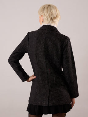 Black Cotton Lurex Tweed Double-Breasted Blazer-SASSAFRAS