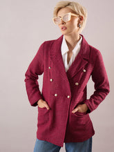 Maroon Tweed Double-Breasted Blazer-SASSAFRAS