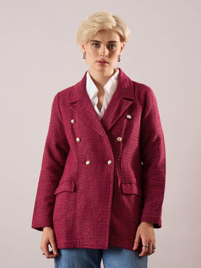 Maroon Tweed Double-Breasted Blazer-SASSAFRAS