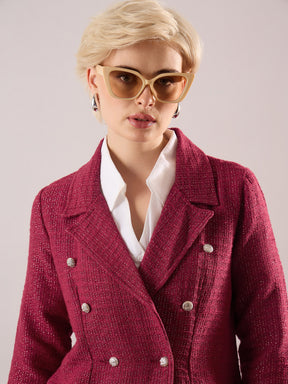 Maroon Tweed Double-Breasted Blazer-SASSAFRAS