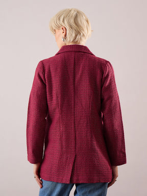 Maroon Tweed Double-Breasted Blazer-SASSAFRAS