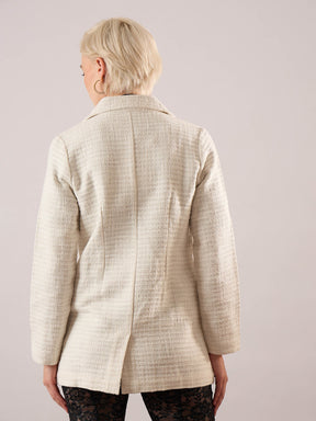 White Tweed Double-Breasted Blazer-SASSAFRAS