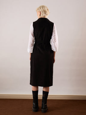 Black Corduroy Sleeveless Long Coat-SASSAFRAS
