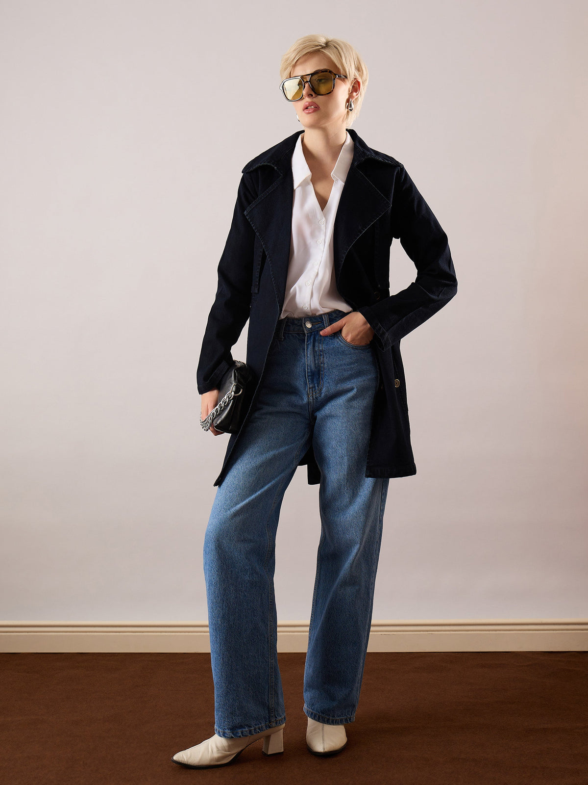 Jet Black Denim Trench Coat-SASSAFRAS