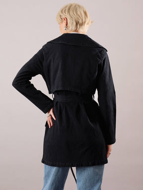 Jet Black Denim Trench Coat-SASSAFRAS