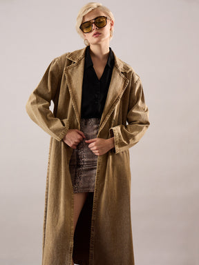 Beige Washed Denim Over Coat-SASSAFRAS