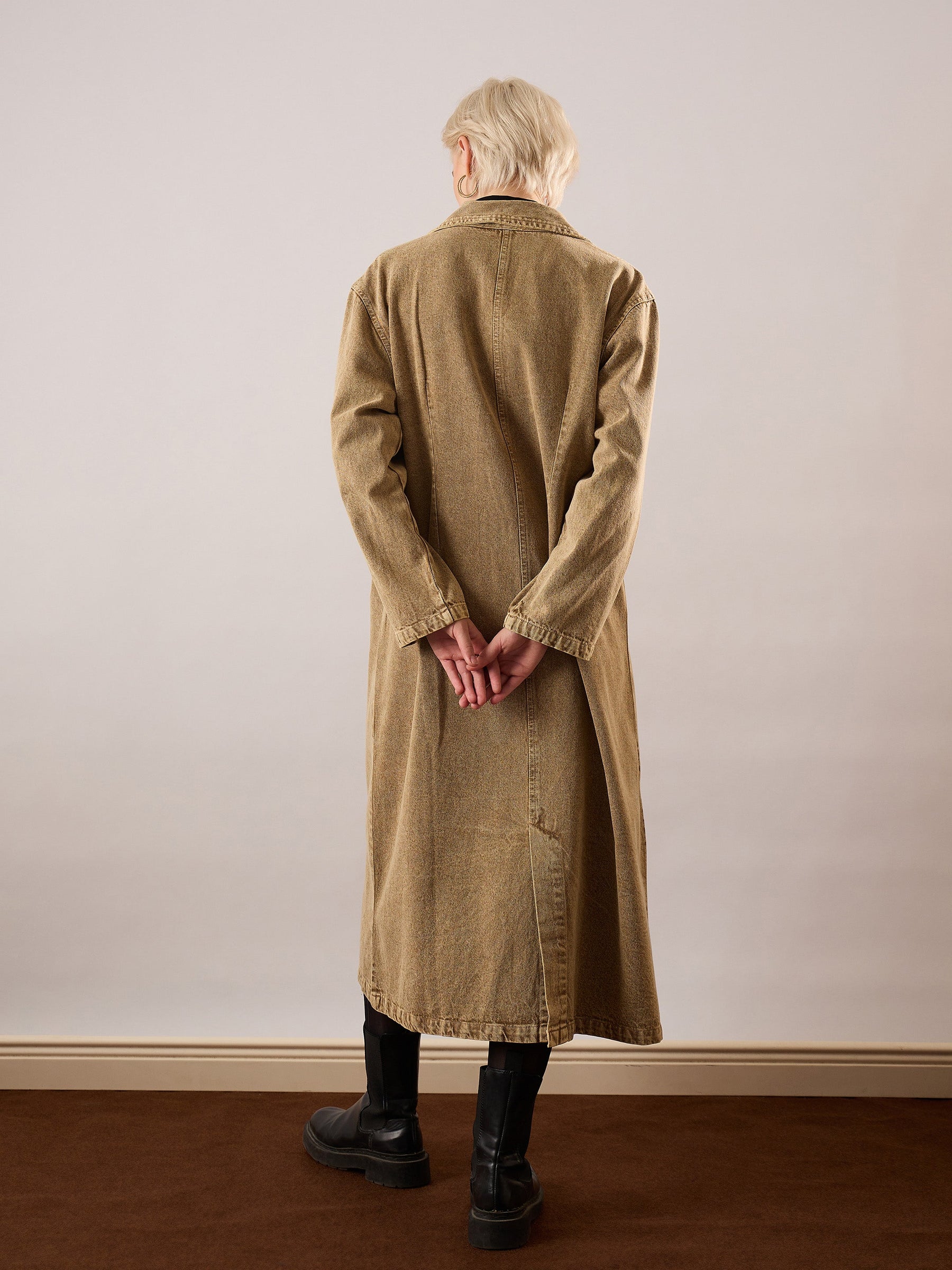 Beige Washed Denim Over Coat-SASSAFRAS