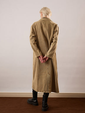 Beige Washed Denim Over Coat-SASSAFRAS