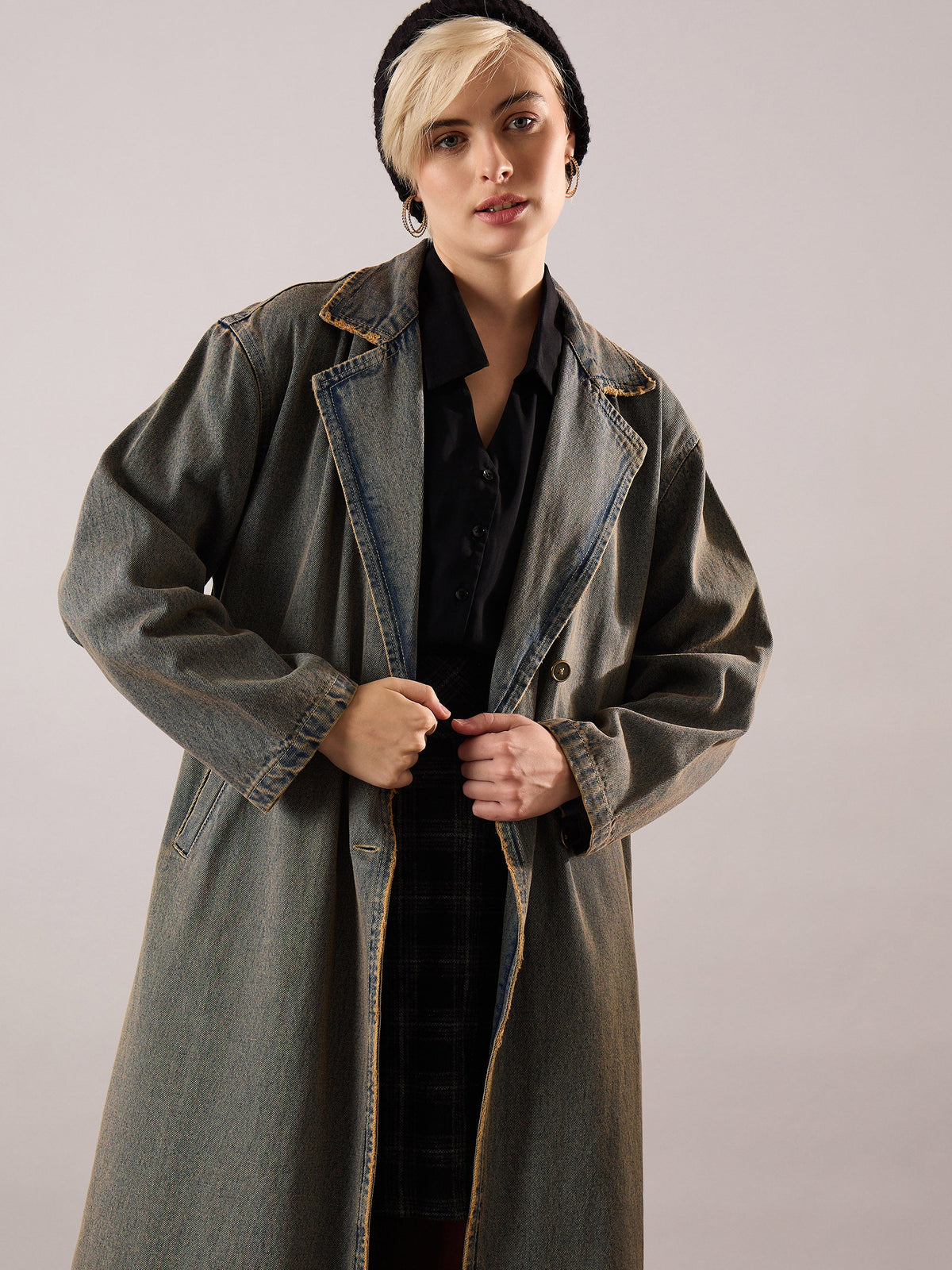 Blue Vintage Washed Denim Over Coat-SASSAFRAS