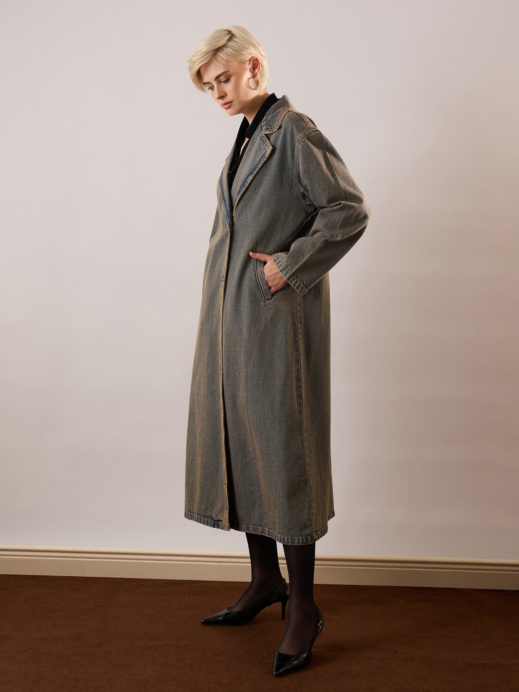 Blue Vintage Washed Denim Over Coat-SASSAFRAS