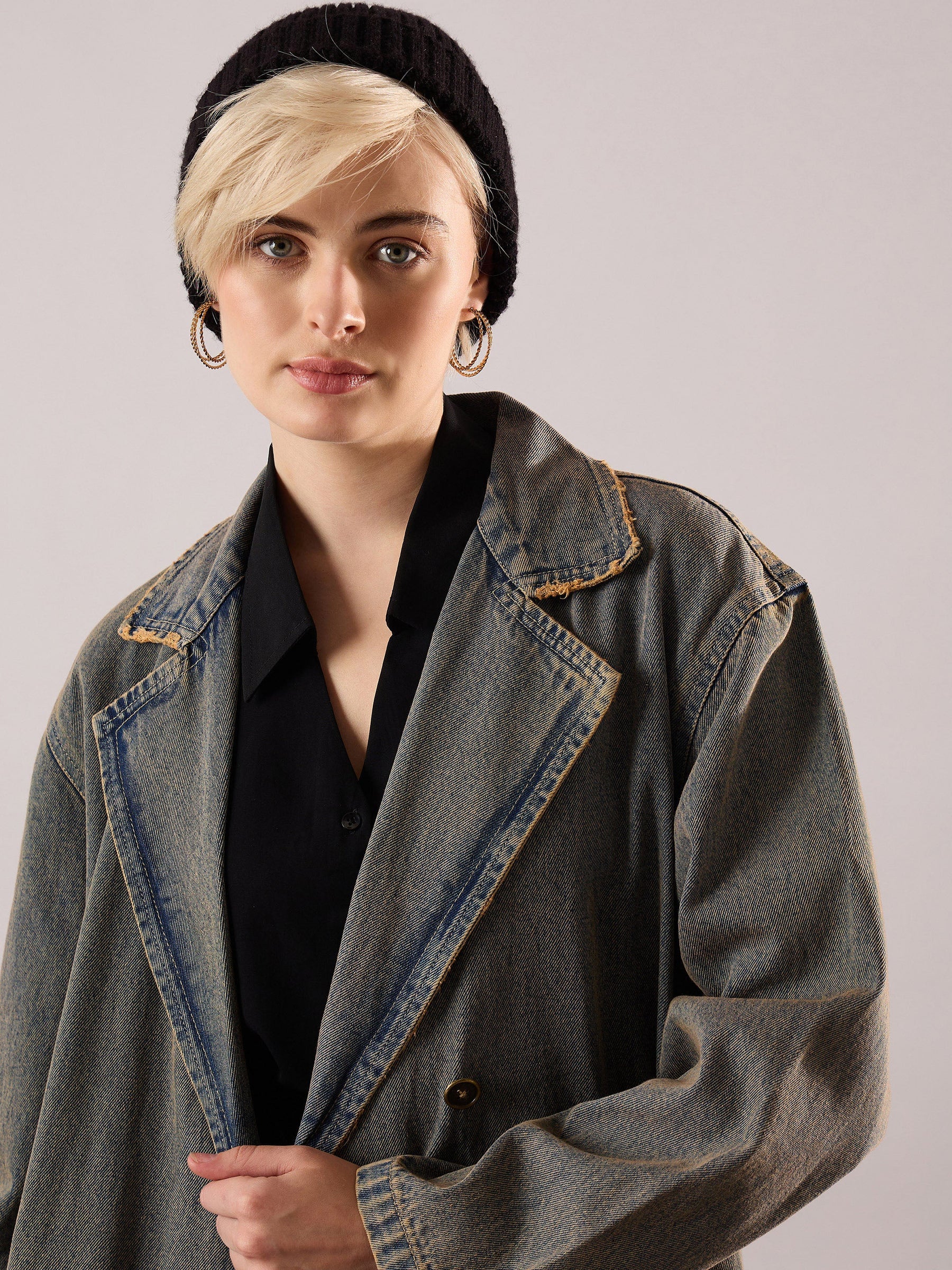 Blue Vintage Washed Denim Over Coat-SASSAFRAS