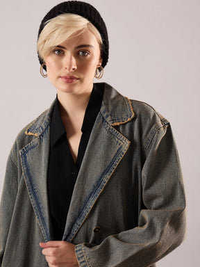 Blue Vintage Washed Denim Over Coat-SASSAFRAS