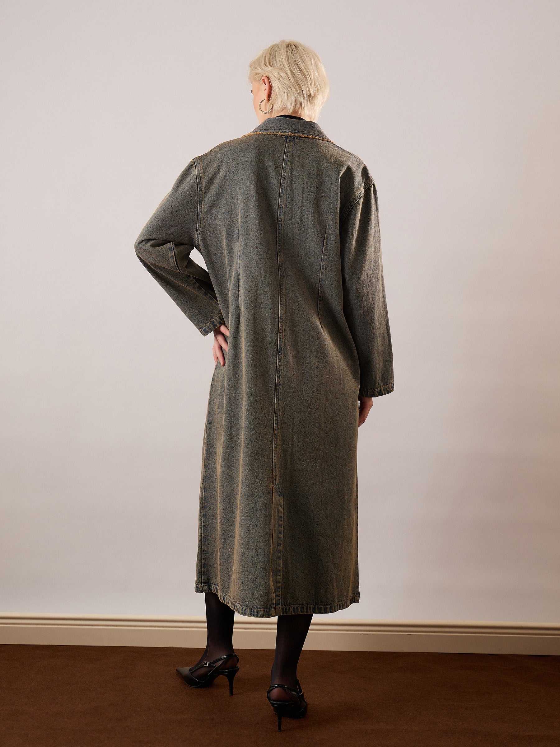 Blue Vintage Washed Denim Over Coat-SASSAFRAS