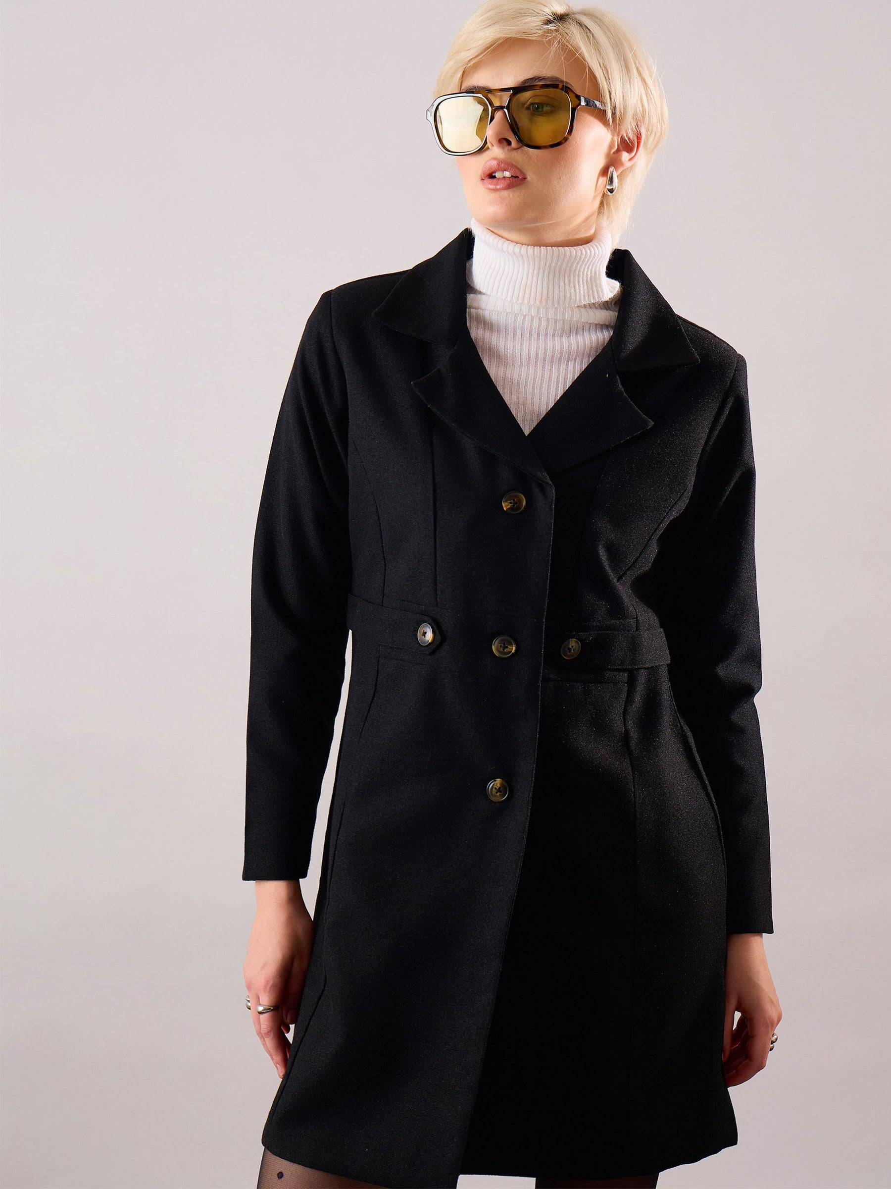 Black Tweed Longline Blazer-SASSAFRAS