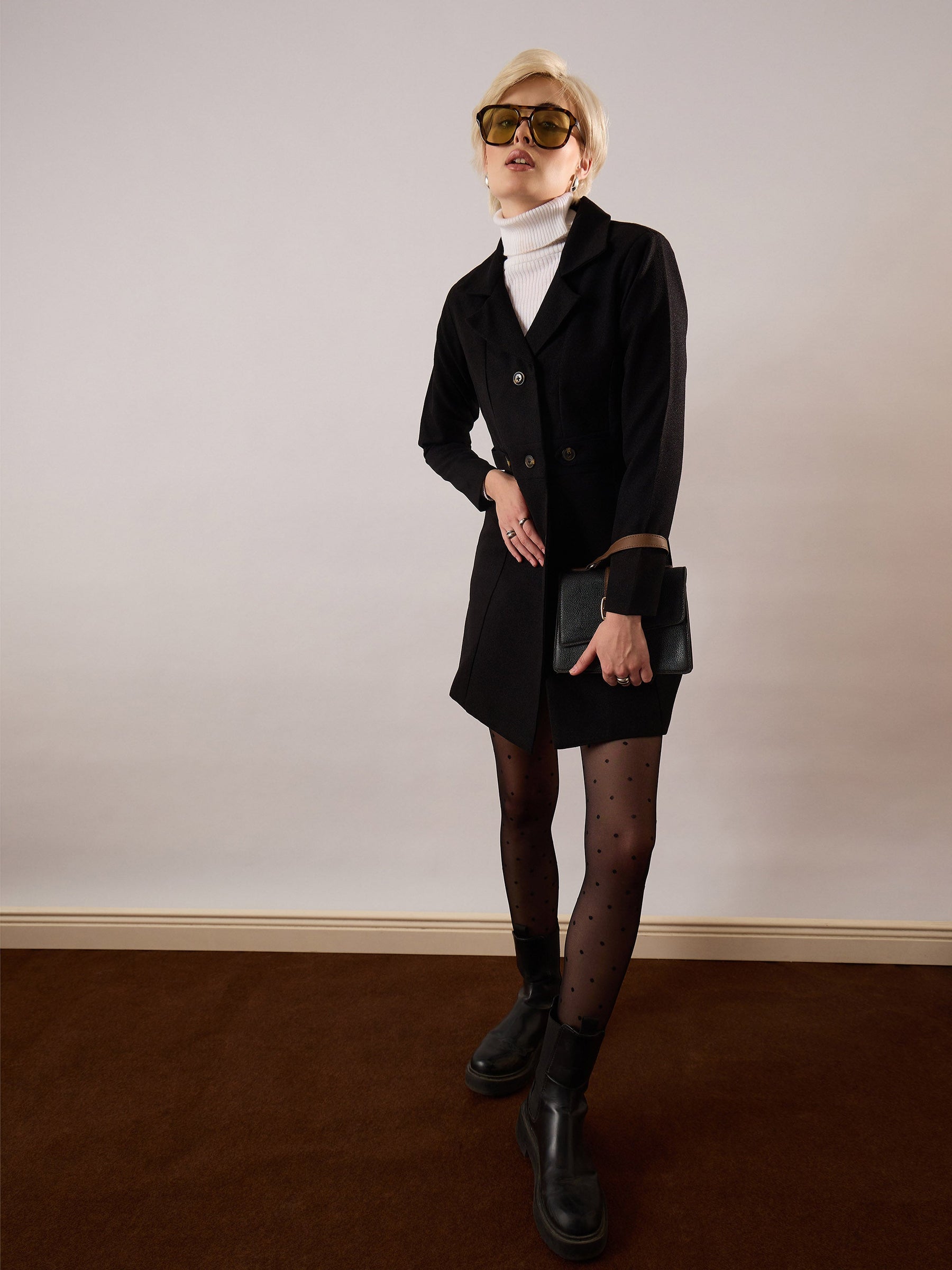 Black Tweed Longline Blazer-SASSAFRAS
