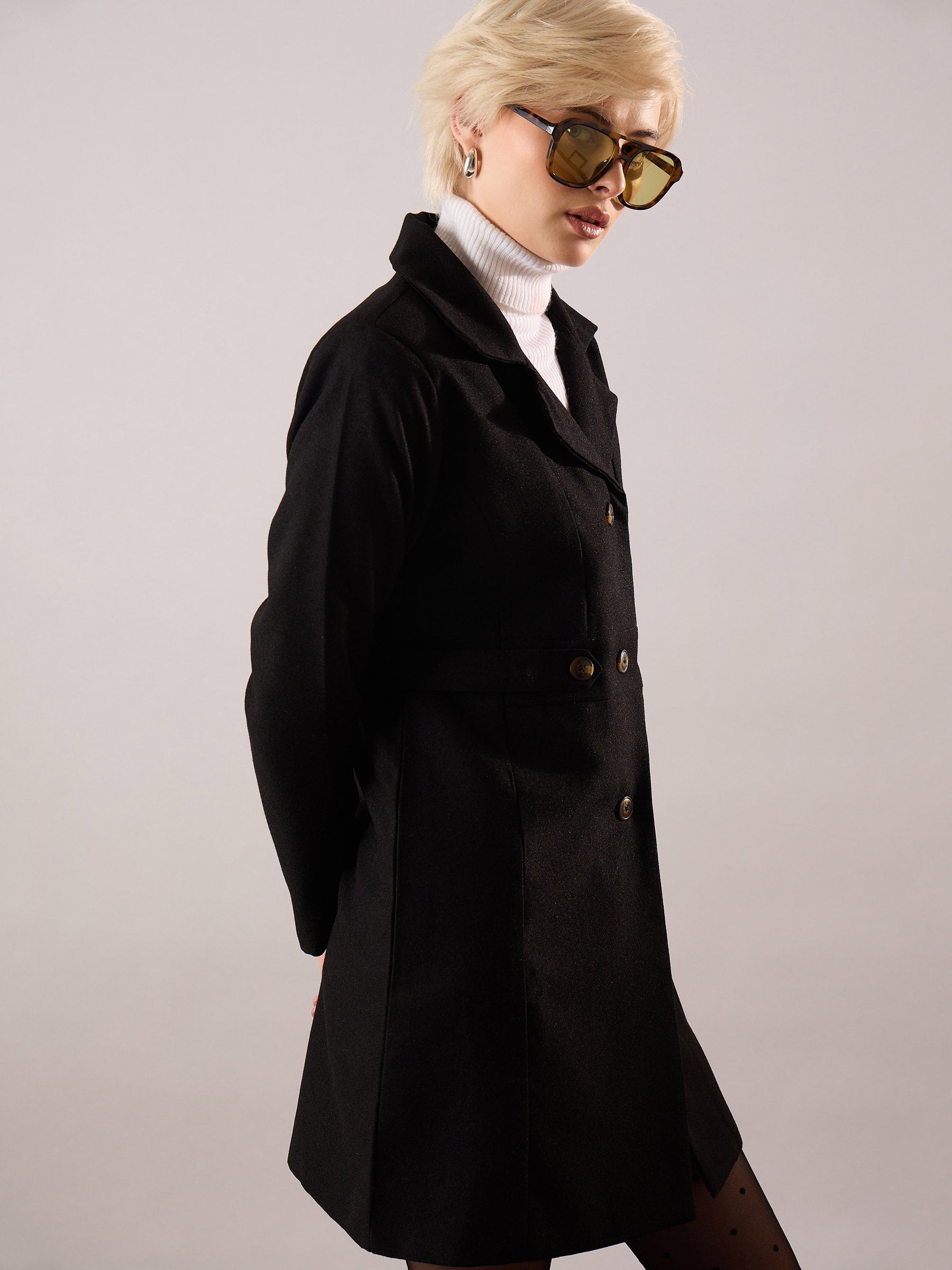 Black Tweed Longline Blazer-SASSAFRAS
