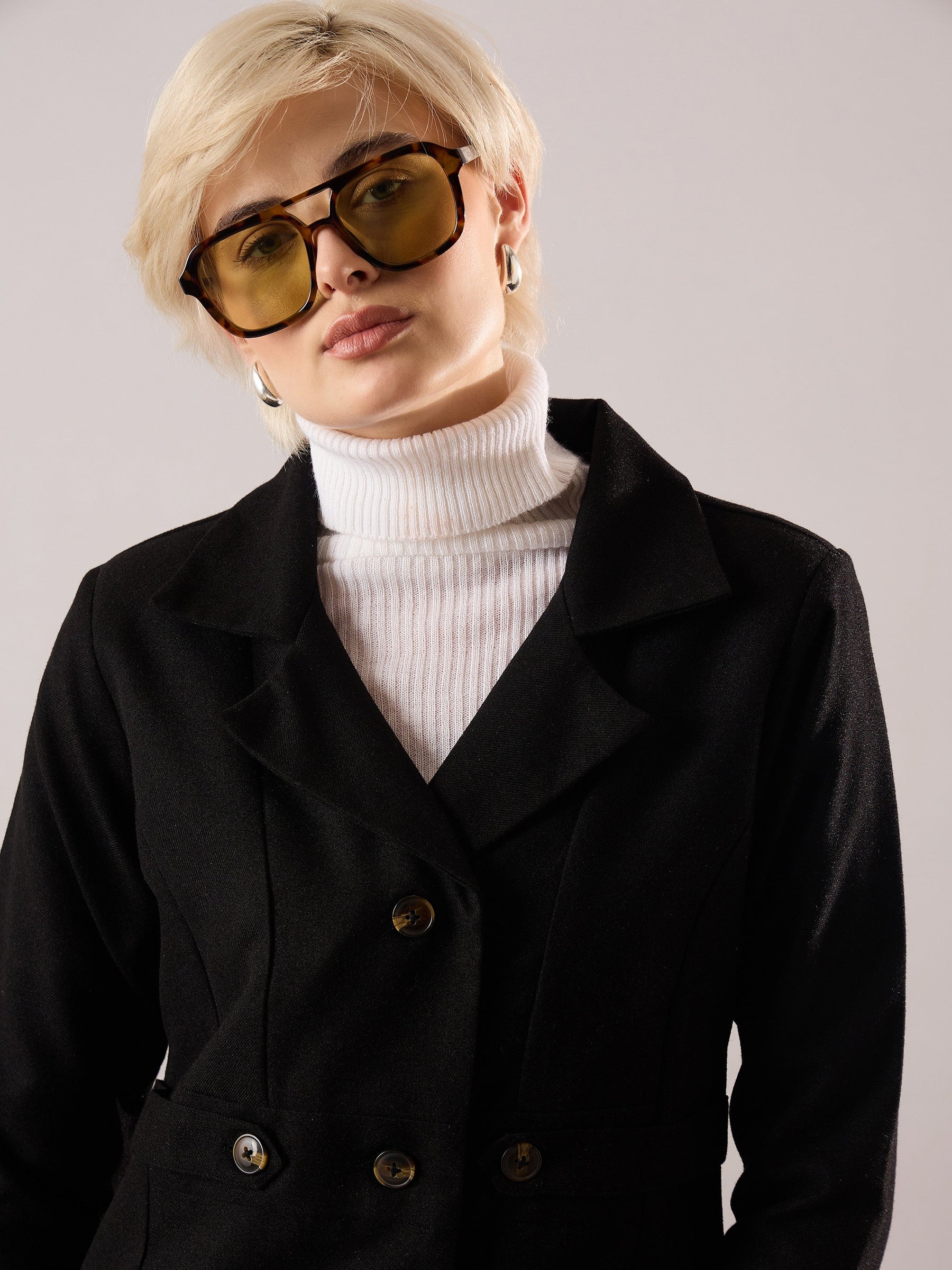 Black Tweed Longline Blazer-SASSAFRAS