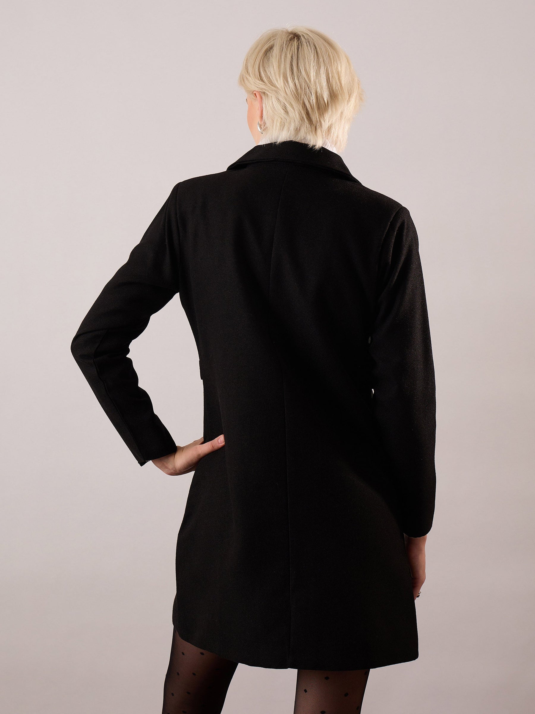 Black Tweed Longline Blazer-SASSAFRAS