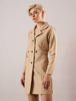 Beige Tweed Longline Blazer-SASSAFRAS