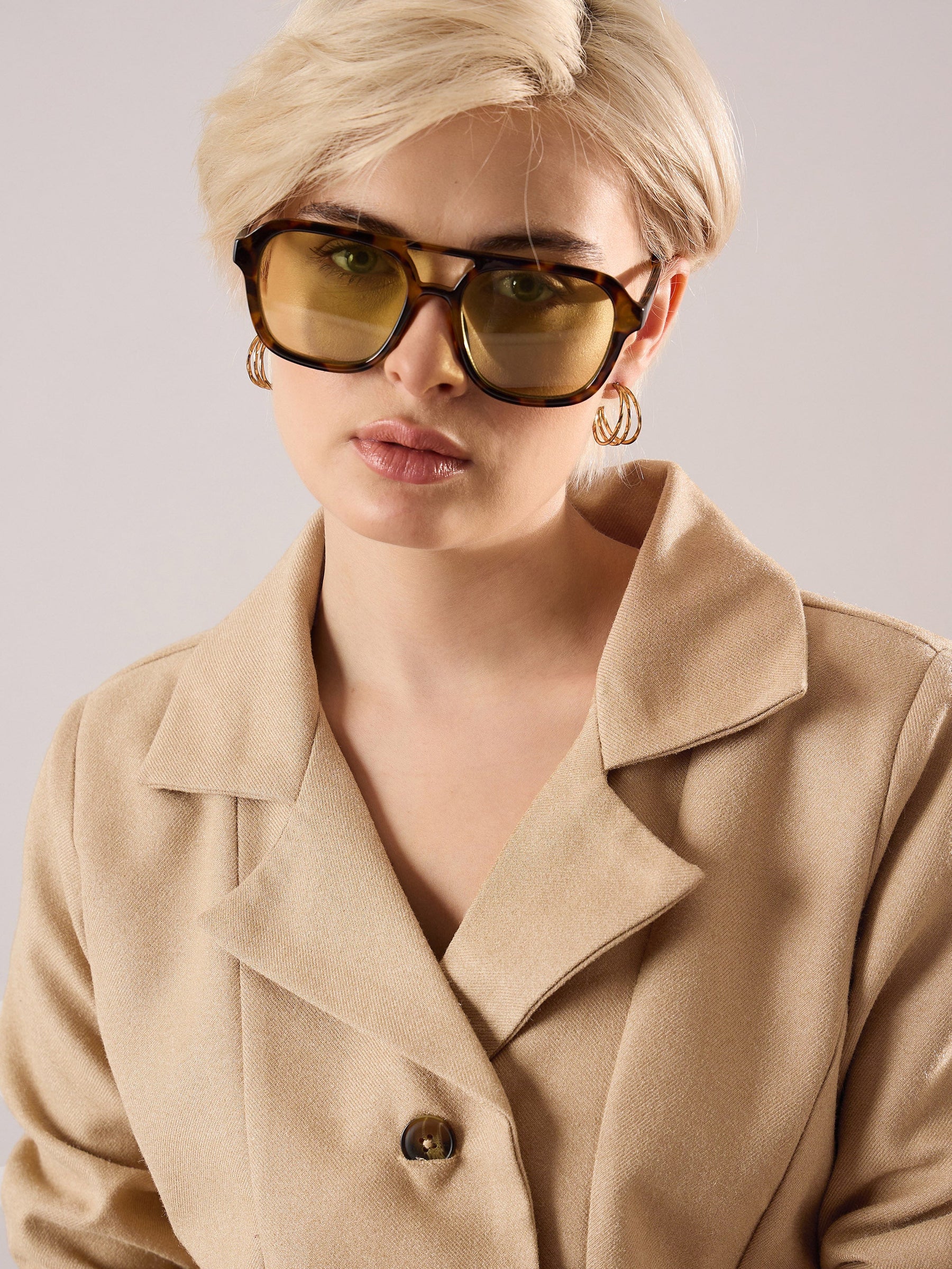 Beige Tweed Longline Blazer-SASSAFRAS